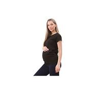 The Fancy Dress® Ladies Maternity Plain Top Pregnancy T-Shirt Side Ruched Crew Neck Short Sleeve Tees for Pregnant Women (Black, 18)