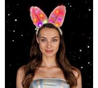The Fancy Dress Light UP Bunny Ears Easter Headbands, Plush Rabbit Ear Soft Fur Headband Hair Accessories for Easter Party Costume Favor (Pink Fur Light Up Bunny Ears)