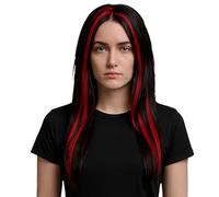 The Fancy Dress Long Wigs For Halloween Costume Accessories, Adult Gothic School Girl Fancy Dress Witch Devil Wigs, Synthetic Hair for Anime Cosplay (Red/Black Witch Wi, One Siz)