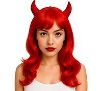 The Fancy Dress Long Wigs For Halloween Costume Accessories, Adult Gothic School Girl Fancy Dress Witch Devil Wigs, Synthetic Hair for Anime Cosplay (Red Devil Wif, One Siz)