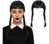 The Fancy Dress Long Wigs For Halloween Costume Accessories, Adult Gothic School Girl Fancy Dress Witch Devil Wigs, Synthetic Hair for Anime Cosplay (Addams Family Wig, One Siz)