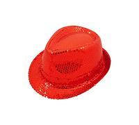 The Fancy Dress® Men Women Trilby Sequin Fedora HAT 1920'S Gangster HAT Dance Show Hiphop Fancy Dress Accessory (Red)