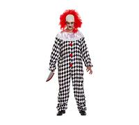 The Fancy Dress® Mens Scary Clown Costume With Red Wig Fun Horror Adult Halloween Fancy Dress Costume Cosplay One Size