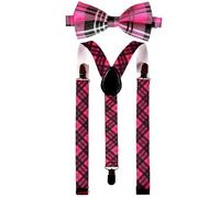 The Fancy Dress® Robert Burns Night Scotland Scottish Tartan Braces & Bow Tie Set Theme Party Accessories (2 Piece Hot Pink Tartan Set)
