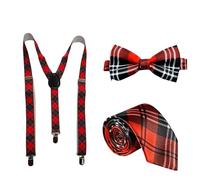 The Fancy Dress® Robert Burns Night Scotland Scottish Tartan Braces & Bow Tie Set Theme Party Accessories (3 Piece Red Tartan Set)