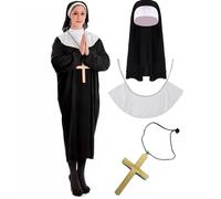 The Fancy Dress® Women's Demon Nun Halloween Costume, Dress With Head Piece And Monk Cross Necklace Ladies Dress Up Party Halloween Cosplay