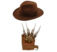 The Fancy Dress Womens Freddy Brown Explorer Hat & A Glove Claw - A Nightmare On Elm Street Ladies Halloween Costumes
