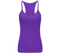 The Fancy Dress® Womens Plain Solid Microfiber Neon Vest Top Ladies Sleeveless Strappy Dance Party Nylon Workout Cami Tank Tops UK 8-16 (Purple, UK 14)