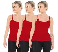 The Fancy Dress® Womens Plain Summer Cotton Vest Top Ladies Sleeveless Cami Strappy Dance Workout Yoga Tank Tops Casual Plus Size 3 Pack Red, 8