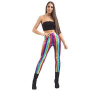 The Fancy Dress® Womens Rainbow Shiny Metallic Leggings- Ladies Wet Look Disco Pant Fancy Party Costume Outfit (Rainbow, L-XL)