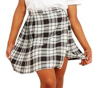 The Fancy Dress® Womens Tartan Skirt Pleated Front Mini Plaid Skirt - Ladies Back Elasticated Waist Box Pleat Check Skater Short Skirts Sizes 14, White Black Tartan Skirt