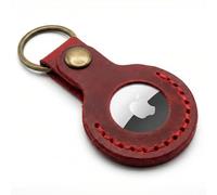 the faradaybag Pomegranate Red Leather Keychain Compatible with Apple AirTag - High-Visibility Rugged Saddle Leather Protector for Backpackers