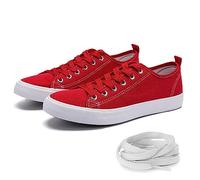 The Fashion Supply Women's Skylar Canvas Sneakers, Red, 6 UK