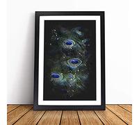 The Feathers of a Peacock Paint Splash | Framed Wall Art Print | Modern Home Decor Picture | Ready to Hang Artwork for Living Room, Bedroom, Kitchen or Office | Multiple Sizes