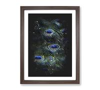 The Feathers Of A Peacock Paint Splash Modern Framed Wall Art Print, Ready to Hang Picture for Living Room Bedroom Home Office Décor, Walnut A2 (64 x 46 cm)