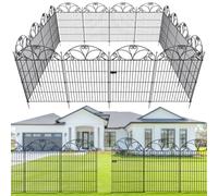 The Fellie 10 Pack Metal Garden Fence Panels with Gate 101 cm High, Black