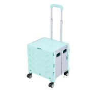The Fellie 30KG Folding Shopping Trolleys on 4 Rotate Wheels, 45L Storage Boot Cart with Lid, 45L Portable Box Cart with Adjustable Aluminium Handle, Multiple Use Crate for Shopping, Green+Grey