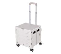 The Fellie 30KG Folding Shopping Trolleys on 4 Rotate Wheels, 45L Storage Boot Cart with Lid, 45L Portable Box Cart with Adjustable Aluminium Handle, Multiple Use Crate for Shopping, White+Grey