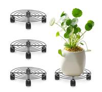 The Fellie 4 PCS Plant Caddy With Wheels Plant Pot Stand, Outdoor Metal Potted Trolley, Garden Rolling Plant Dolly With Casters, 27Cm Round Movable Roller Base For Indoor, Outdoor, Home And Patio