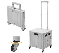 The Fellie 45L Foldable Shopping Trolley with 4 Rotate Wheels, Storage Boot Cart with Adjustable Telescopic Aluminium Handle, Portable Crate Handcart with Lid Grocery Trolley for Camping(30KG, Grey)