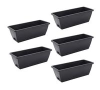 The Fellie 5 PCS Large Garden Planter Plastic Trough With Drainage Holes & Tray, Outdoor Rectangle Long Planter For Windowsill & Balcony, Vegetable Plant Pot For Succulent, Grey 49.5L*19W*15.7HCM