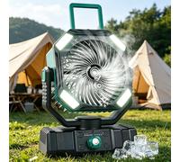 The Fellie Camping Fan with LED Light, 20000mAh Battery Rechargeable, 200ML Water Tank, Camping Misting Fan with Remote & Hanging Hook, Outdoor Tent Cooling Fan for Home Office Garden Travel, Green