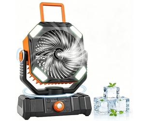 The Fellie Camping Fan with LED Light, 20000mAh Battery Rechargeable, 200ML Water Tank, Camping Misting Fan with Remote & Hanging Hook, Outdoor Tent Cooling Fan for Home Office Garden Travel, Orange