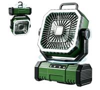 The Fellie Camping Fan with Light, 20000mAh Battery Powered, Rechargeable Outdoor Fan with Remote Control&Hanging Hook, 4 Speeds, Desk/Tent/USB Fan for Traveling Office Fishing Hurricane Picnic, Green