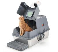 The Fellie Cat Litter Box Stainless Steel, Enclosed Cat Litter Tray, Kitten Litter Tray Detachable & Easy Clean, Metal Litter Tray with Top Entry, Odor Control, with Filter, Scoop&Mat, Grey
