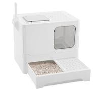 The Fellie Cat Litter Box With Lid - Large Space, Easy Clean With Drawer Pan & Scoop, Odor Control, 2 Ways In and Out, White, 45Lx35Wx38Hcm