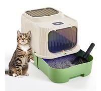 The Fellie Cat Litter Tray Large, Enclosed Cat Litter Box with UV Sterilization, Kitten Litter Tray Top Entry&Front Door, Easy Cleaning, Odor Control, Slide-Out Drawer&Scoop, Green