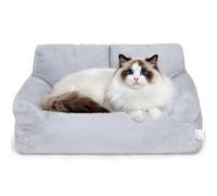 The Fellie Cat Sofa Bed, Calming Fluffy Cat Beds for Indoor Cats, Washable Soft Dog Sofa Bed with Removable Cover, Supportive Medium Dog Beds with Non-Slip Bottom, Grey, 65x46x30cm