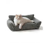 The Fellie Cat Sofa Bed, Fluffy Calming Large Dog Sofa Bed with Non-Slip Bottom, Supportive Soft Cat Beds for Indoor Cats, Washable Dog Beds for Medium Small Dogs,Grey, 91x69x25cm