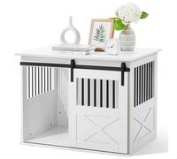 The Fellie Crate Furniture for Small/Medium Dogs, Heavy Duty With Sliding Door, Kennel Indoor, Wooden House, End Table, 90x60x66cm, White