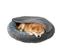 The Fellie Dog Bed Large, Fluffy Donut Dog Bed with Non-Slip Bottom, Calming Cat Sofa Beds Self-Warming with Hood, Soft Plush Washable Cat Beds for Indoor Cats, Grey, 70X70X19cm