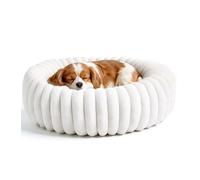 The Fellie Dog Bed Medium, Soft Plush Donut Dog Bed with Non-Slip Bottom, Calming Fluffy Cat Beds Washable, Supportive Puppy Bed, White, 60X60cm