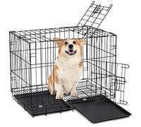 The Fellie Dog Crate Medium Size, Dog Cage, Includes Leak-Proof Pan, Puppy Pet Cage with Double Door, Folding Metal Wire Training Medium Dog Crate, Indoor Outdoor Basic Dog Crates, 70*50*60cm, Black