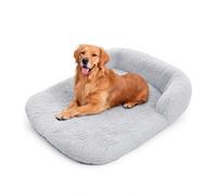 The Fellie Dog Mat, Calming Medium Dog Bed with Non-Slip Bottom, Fluffy Anti Anxiety Dog Crate Bed with U-Shape Bolster, Washable Crate Mattress with Removable Cover, Grey, 80X60X4cm
