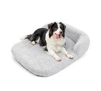The Fellie Dog Mat, Fluffy Dog Crate Bed with U-Shape Bolster, Soft Small Dog Bed with Removable Cover, Calming Crate Mattress with Non-Slip Bottom, Grey, 65X50X4cm