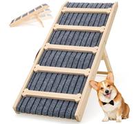 The Fellie Dog Ramp for Sofa, Wooden Dog Steps for Bed, 3 Adjustable Height from 32-47cm, Portable Stable Pet Ramp with Non-Slip Surface, Dog Stairs Use for Bed Sofa Stairs Cars, 90x35cm