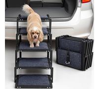 The Fellie Dog Ramps for Cars, Foldable Pet Ramps for Large Dogs with Non-Slip Rug Surface, Portable Dog Steps for Cars and SUV, Truck, High Bed, Extra Wide Pet Ladder Support Up to 250 Lbs, 5 Steps