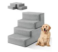 The Fellie Dog Stairs Steps for Bed/Sofa, Foldable Pet Steps for Small Dogs and Cats, 4-Steps Dog Ramp with Washable Fabric Cover, Non-Slip Stable Balanced Indoor Dog Steps, 61x39x47cm, Grey