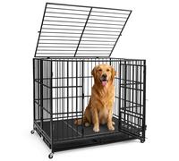 The Fellie Extra Heavy Duty Dog Crate, Foldable Metal Pet Cage with Lockable Wheels, 48 inch Sturdy Chew-Proof Dog Kennel Cage for Large Breed Dogs Indoor with Removable Cleanable Tray, 123x95x108 cm