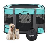 The Fellie Foldable Dog Play Pen, Portable Dog Pen, Soft Cat Playpen for Indoor/Outdoor, Small Cat Cage with Mesh Panels for Puppy Carrier, Green, 71 * 56 * 46CM