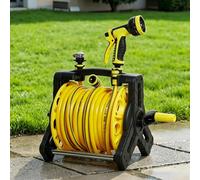 The Fellie Garden Hose Reels with 35M Hosepipe, Portable Hose Pipe Reel for Garden with 10 Function Spray Gun, Manual Retractable Outdoor Hose Reel Set for Patio & Car Cleaning
