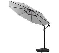 The Fellie Garden Parasol with 60L Water Sand Filled Base, Cantilever Umbrella with Crank Handle for Outdoor Sun Shade Patio Banana Umbrella, 3M-Light Grey