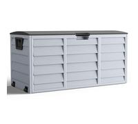 The Fellie Garden Storage Box With Lid and Wheels - 290L Lockable Waterproof Outdoor Container for Garden Tools, Cushions in Dark Grey