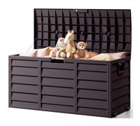 The Fellie Garden Storage Box with Wheels, 290L Lockable Garden Storage Boxes Waterproof, Plastic Outside Storage Box for Gardening Tools, Cushions, Toys, 112x49x54cm, Dark Brown