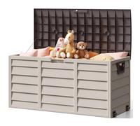 The Fellie Garden Storage Box with Wheels, 290L Lockable Garden Storage Boxes Waterproof, Plastic Outside Storage Box for Gardening Tools, Cushions, Toys, 112x49x54cm, Cream