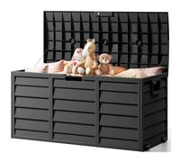 The Fellie Garden Storage Box with Wheels, 290L Lockable Garden Storage Boxes Waterproof, Plastic Outside Storage Box for Gardening Tools, Cushions, Toys, 112x49x54cm, Black